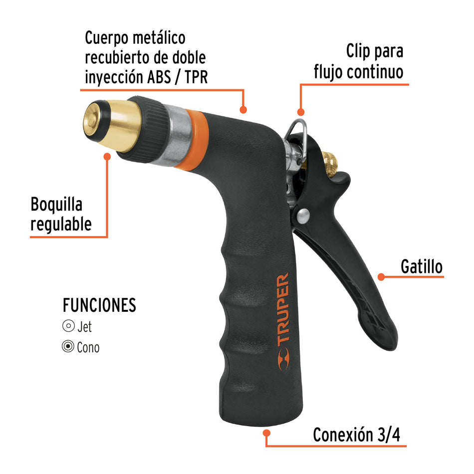 Pistola para riego 2 funciones con recubrimiento y boquilla Caja con 6, 18476