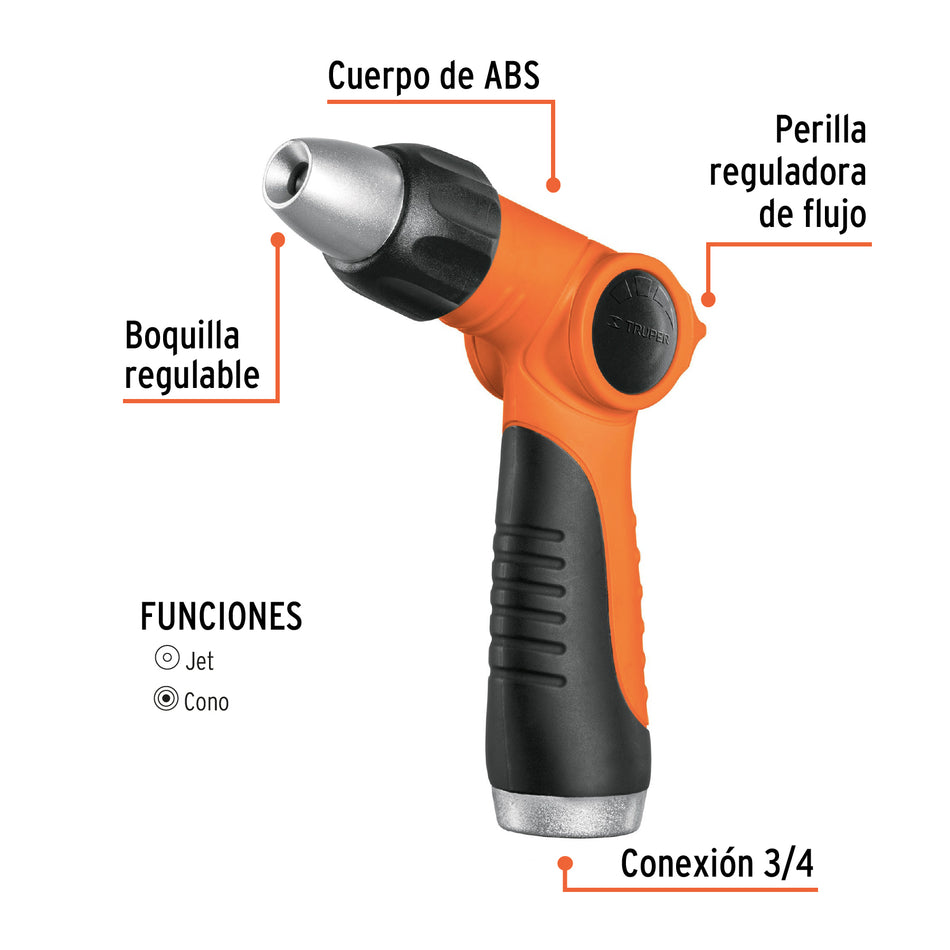 Pistola para riego 2 funciones plástica, boquilla regulable Caja con 4, 17480