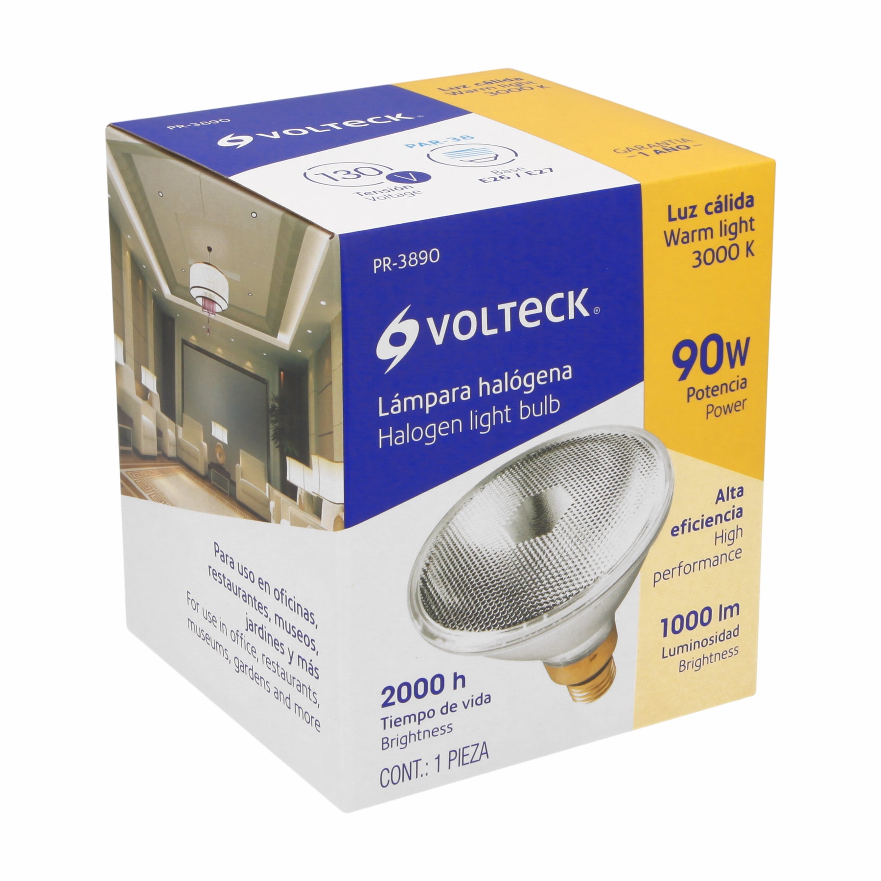 Lámpara de halógeno 90 W tipo PAR 38, en caja, Volteck, 47250