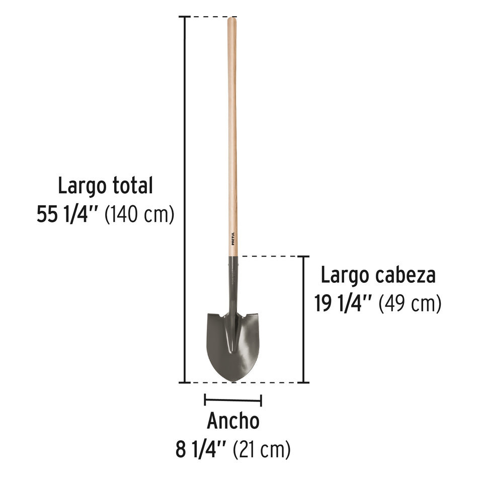 Pala redonda mango largo 44', Pretul Caja con 3, 22507