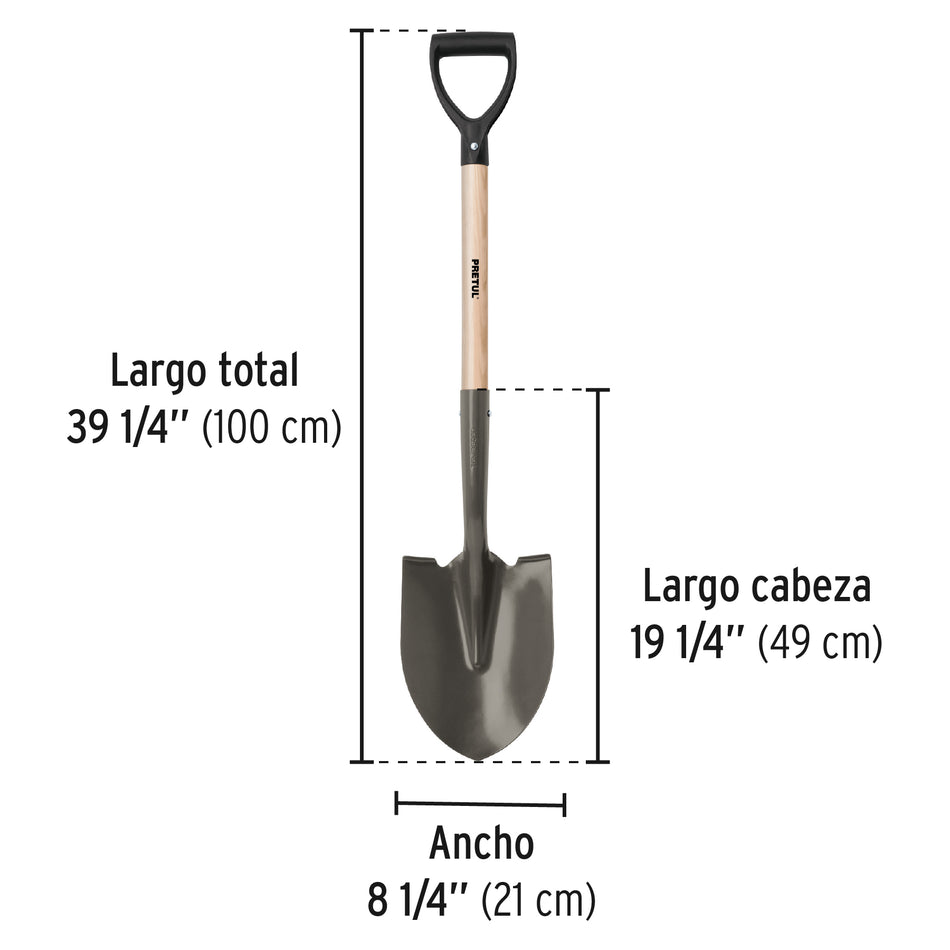 Pala redonda, puño 'D', mango 28-1/2', Pretul Caja con 3, 22502