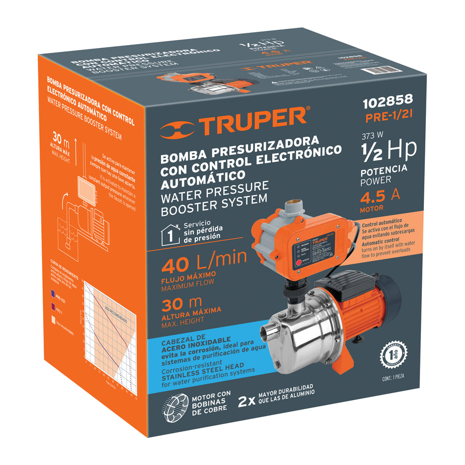 Bomba presurizadora jet acero 1/2 HP con control, Truper, 102858