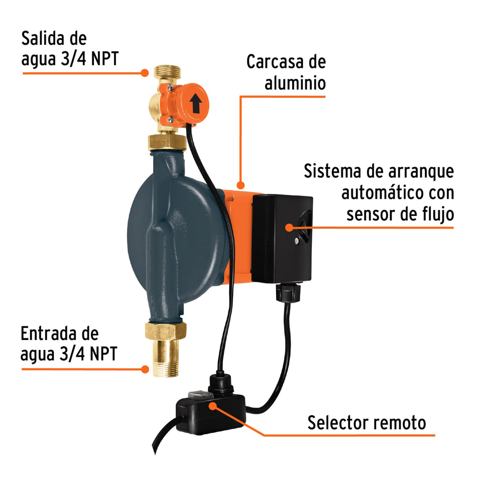 Bomba presurizadora 1/3 HP, con sensor regulable, Truper, 14637