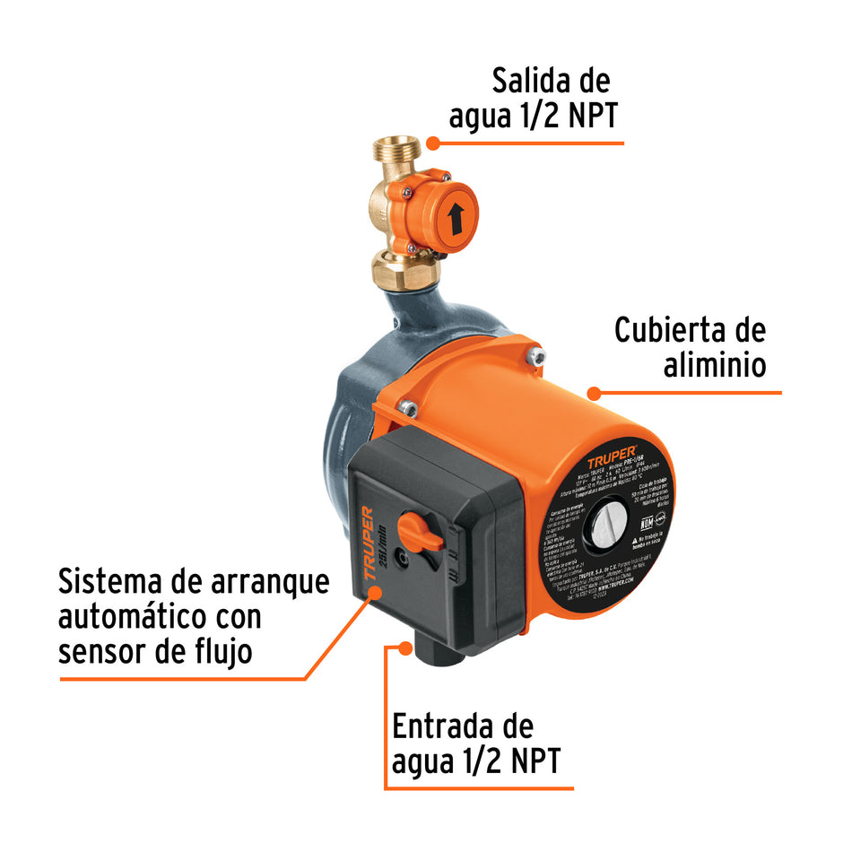 Bomba presurizadora 1/6 HP, con sensor regulable, Truper, 103355