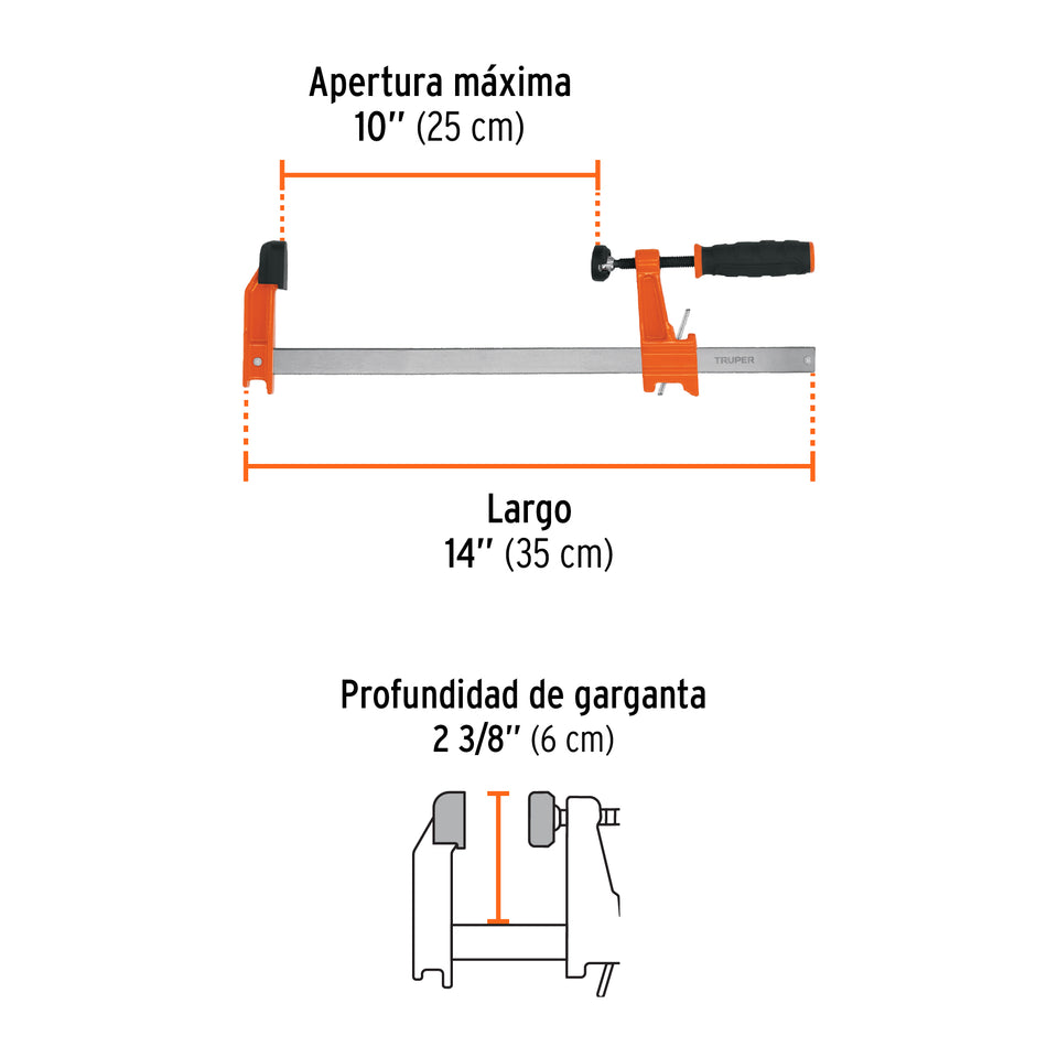 Prensa rápida tipo 'F' 10', uso ligero, Truper Caja con 2, 103168