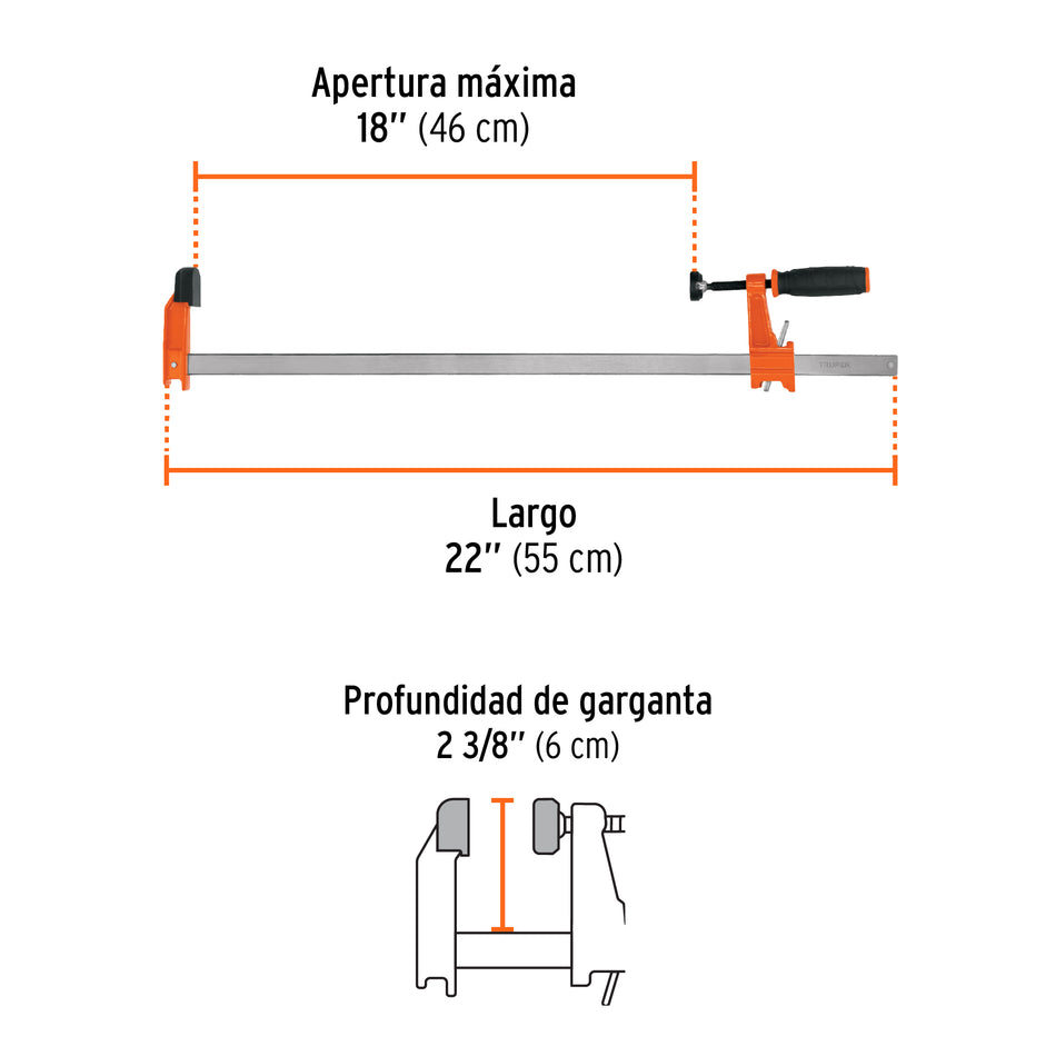 Prensa rápida tipo 'F' 18', uso ligero, Truper Caja con 2, 103200