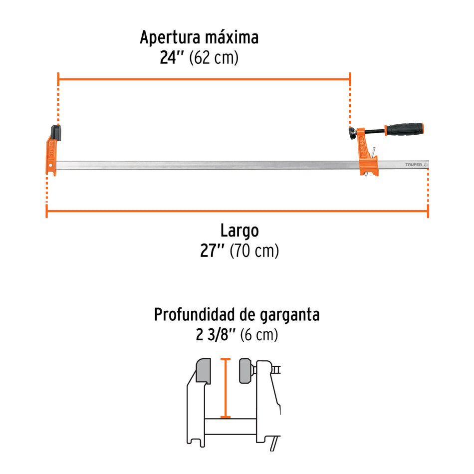 Prensa rápida tipo 'F' 24', uso ligero, Truper Caja con 2, 103201