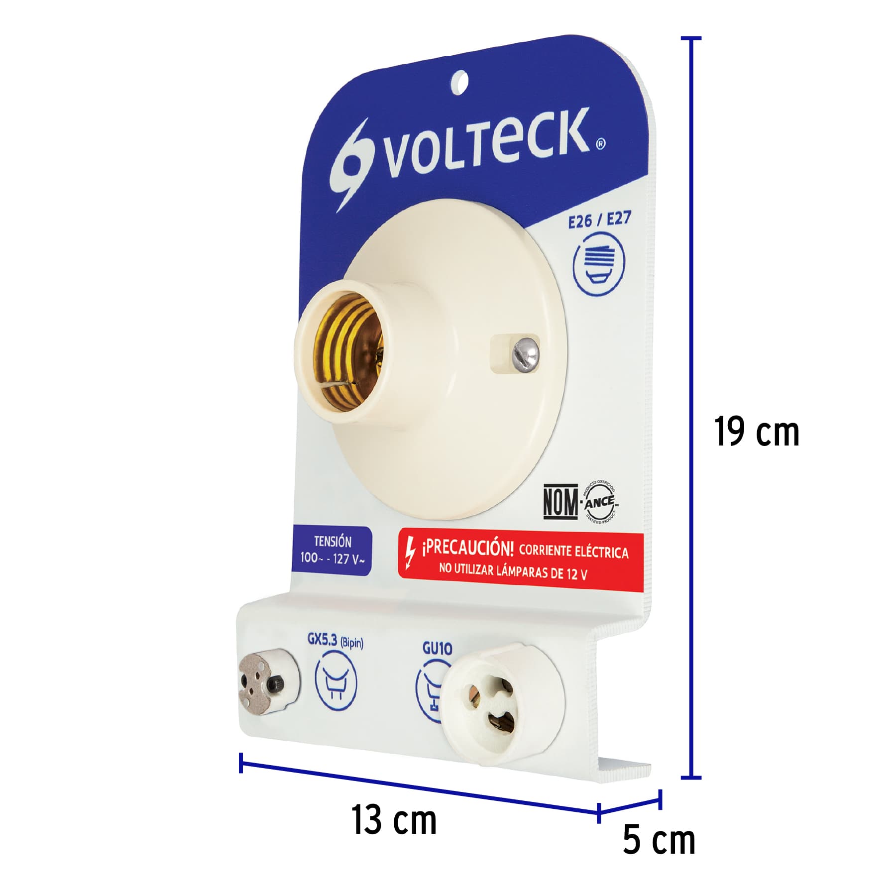 Probador de lámparas, bases E26, E27, GX5.3 y GU10, Volteck, 56005