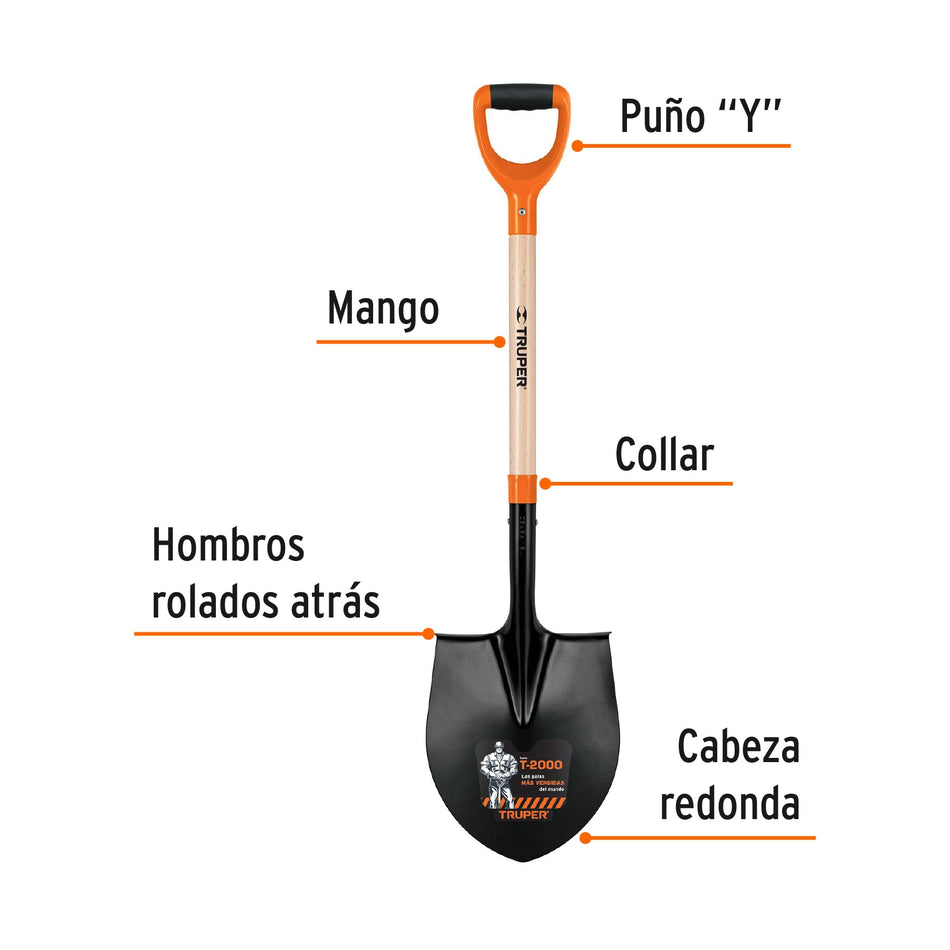 Pala redonda #4 T-2000, puño 'Y', Truper Caja con 3, 11147