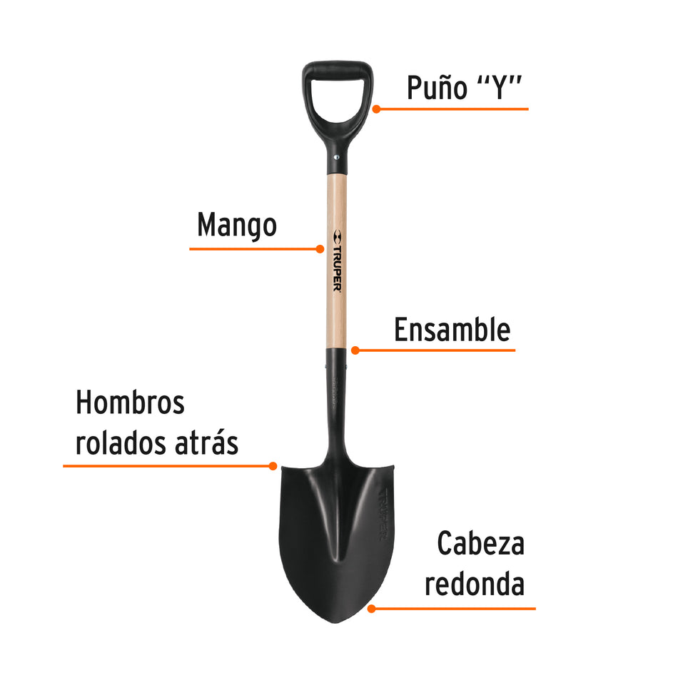 Pala redonda T-1000, puño 'Y', Truper Caja con 3, 11167