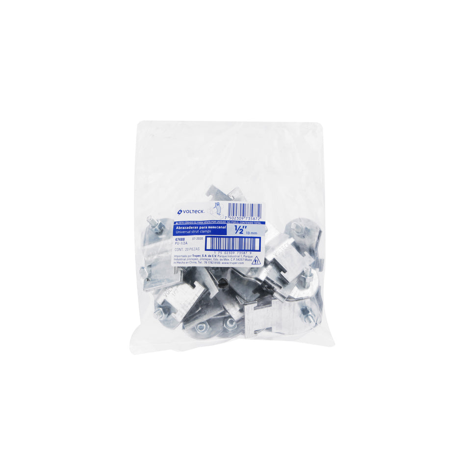 Abrazadera para perfil monocanal de 1/2 ', VOLTECK Caja con 20, 47488