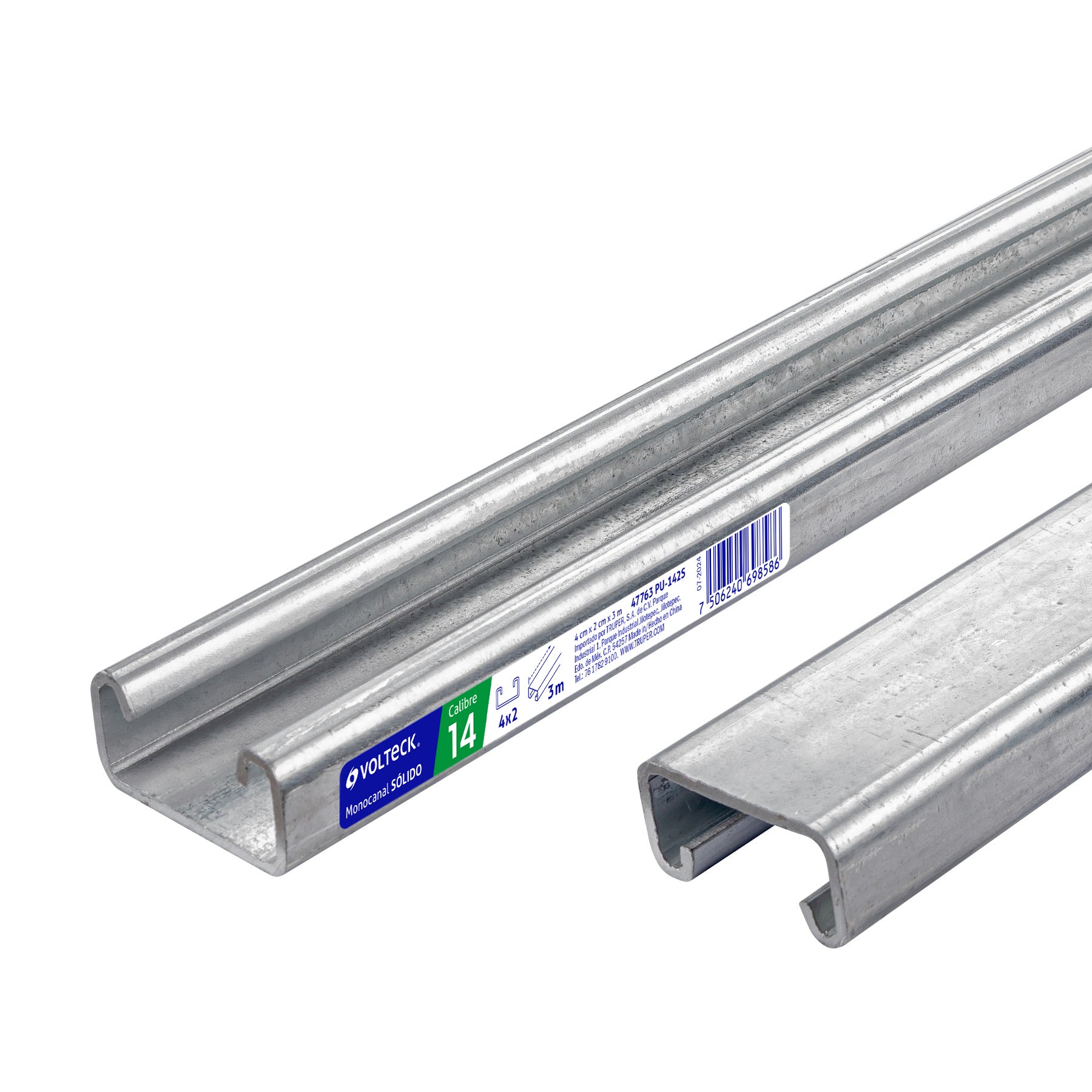 Perfil monocanal sólido de 3 m, 4 x 2 cm cal. 14, VOLTECK, 47763