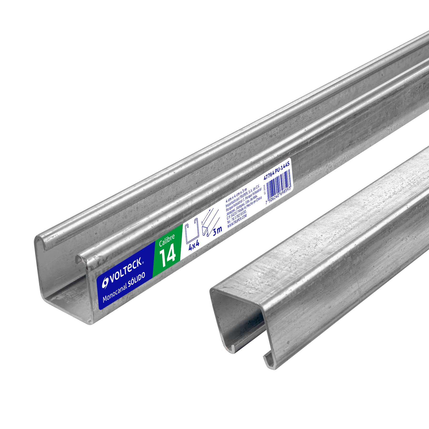 Perfil monocanal sólido de 3 m, 4 x 4 cm cal. 14, VOLTECK, 47764