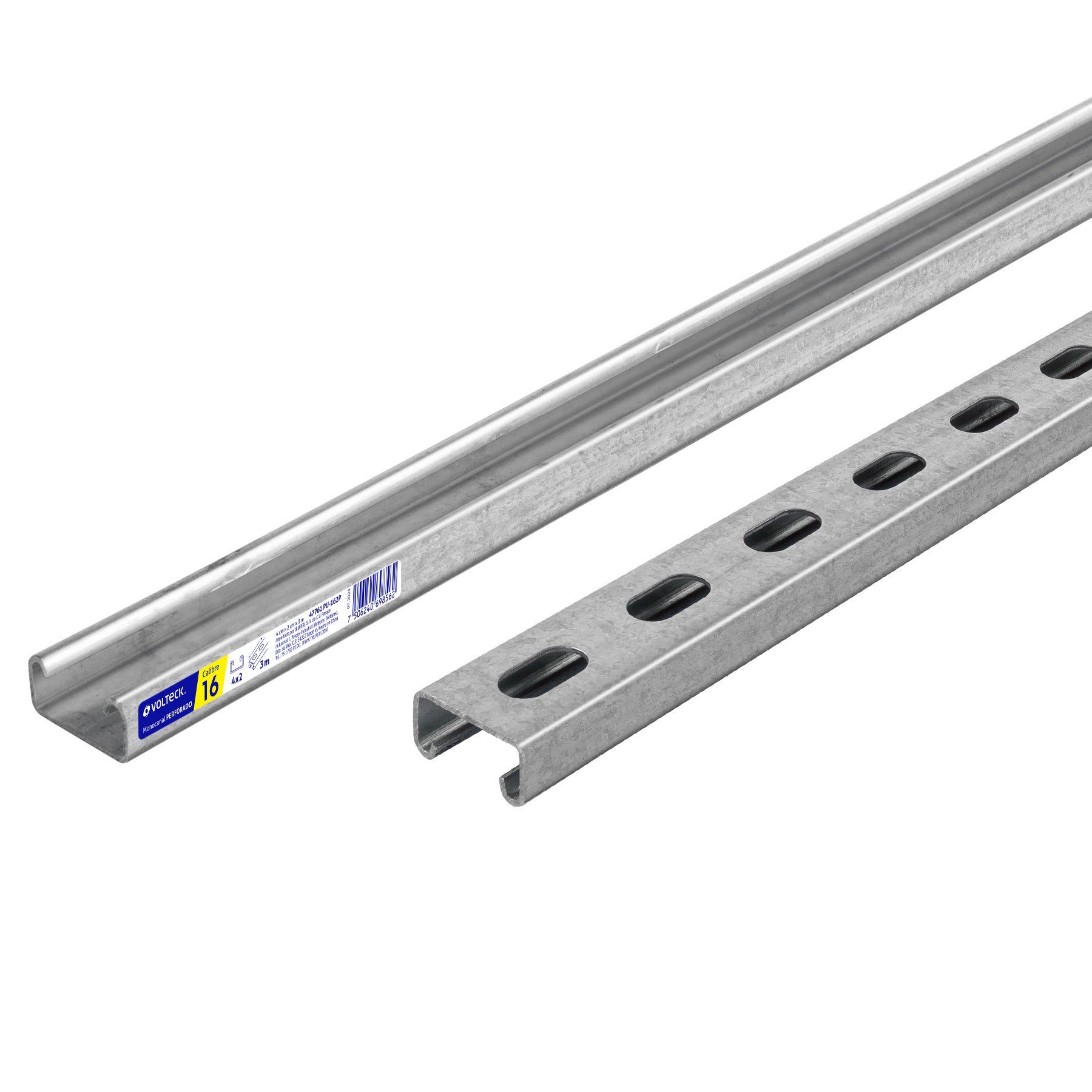 Perfil monocanal perforado de 3 m, 4 x 2 cm cal. 16, VOLTECK, 47761