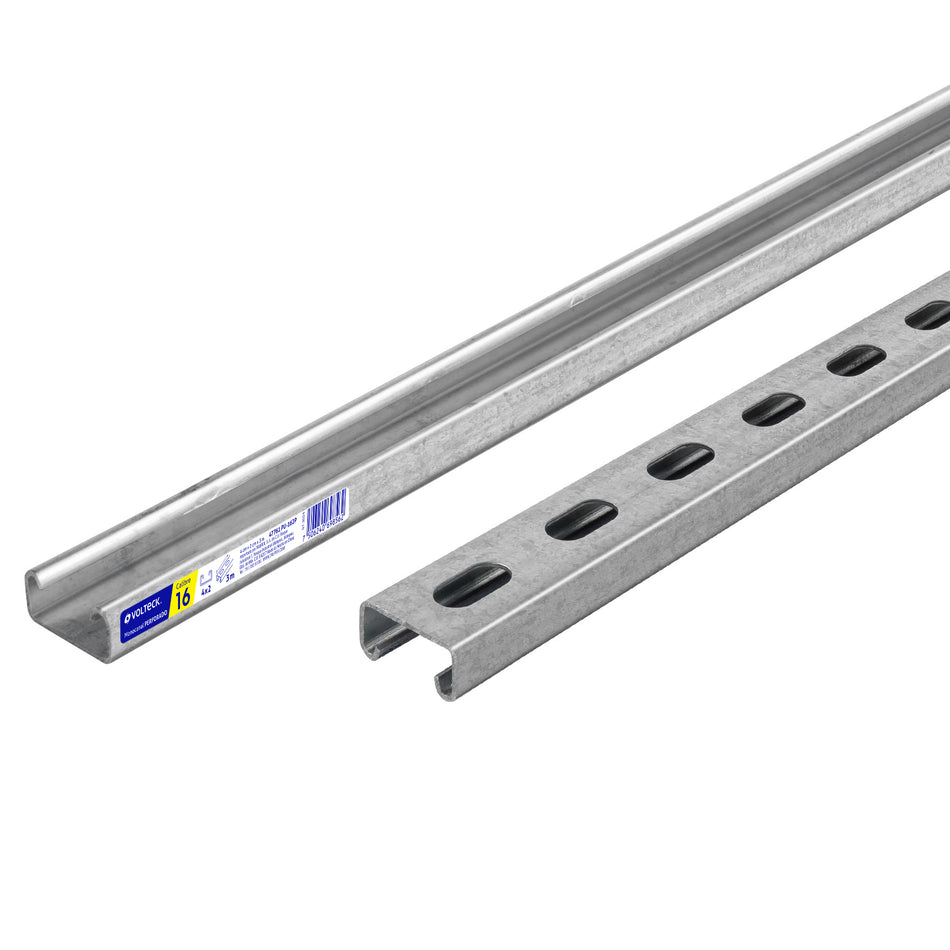 Perfil monocanal perforado de 3 m, 4 x 2 cm cal. 16, VOLTECK Caja con 2, 47761