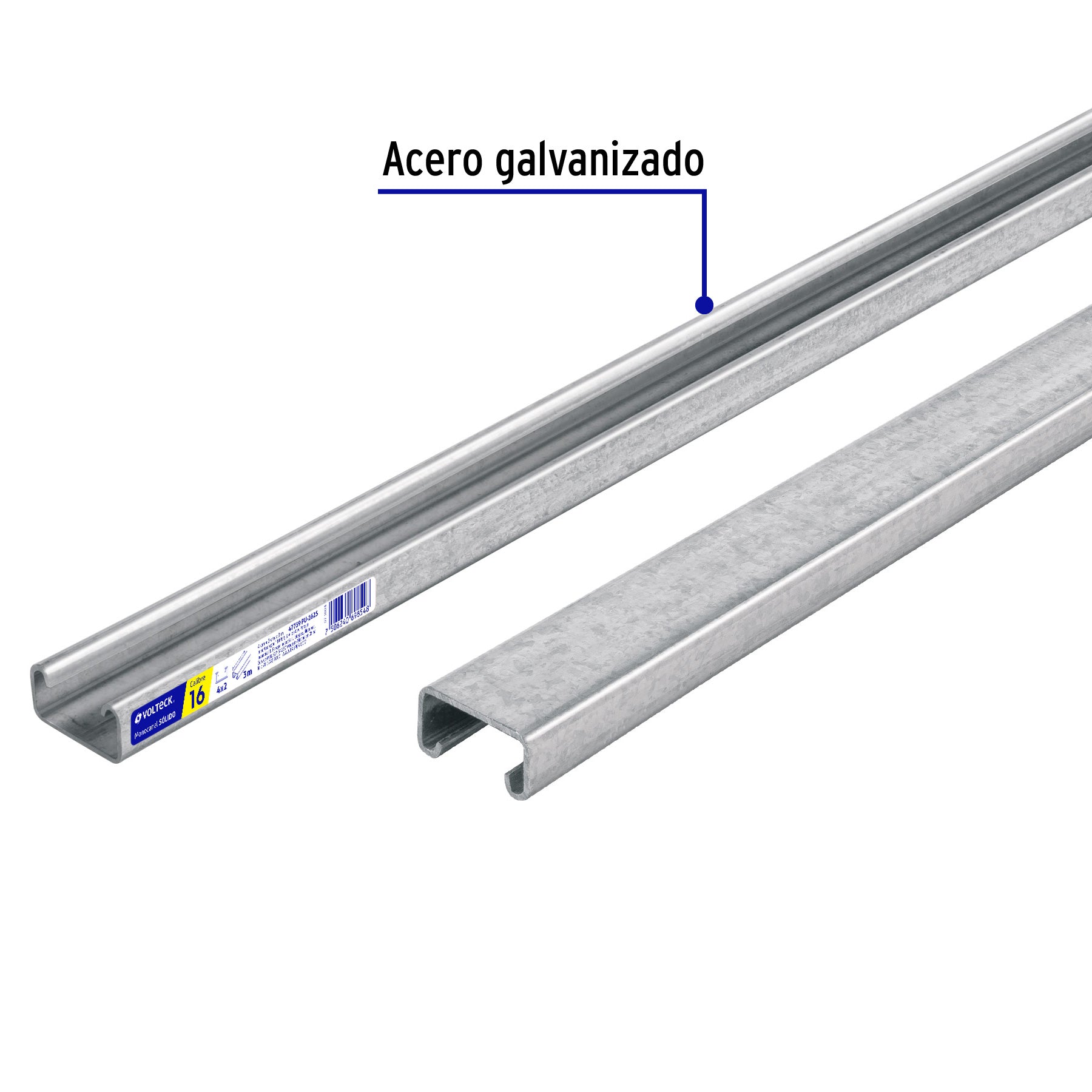 Perfil monocanal sólido de 3 m, 4 x 2 cm cal. 16, VOLTECK, 47759