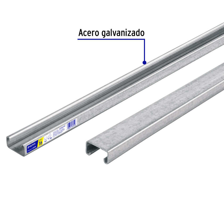 Perfil monocanal sólido de 3 m, 4 x 2 cm cal. 16, VOLTECK Caja con 2, 47759