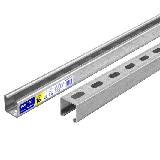 Perfil monocanal perforado de 3 m, 4 x 4 cm cal. 16, VOLTECK Caja con 2, 47762