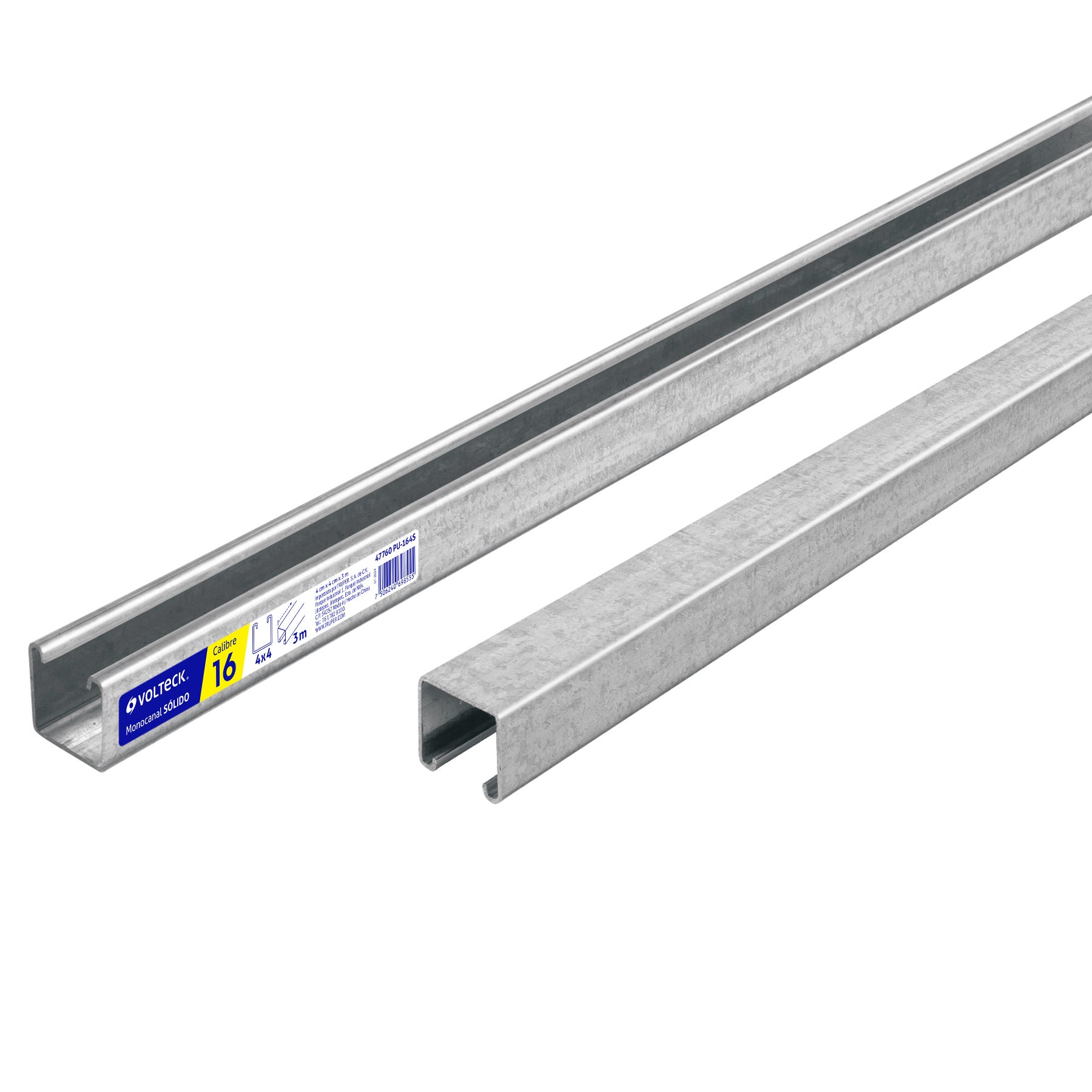 Perfil monocanal sólido de 3 m, 4 x 4 cm cal. 16, VOLTECK, 47760