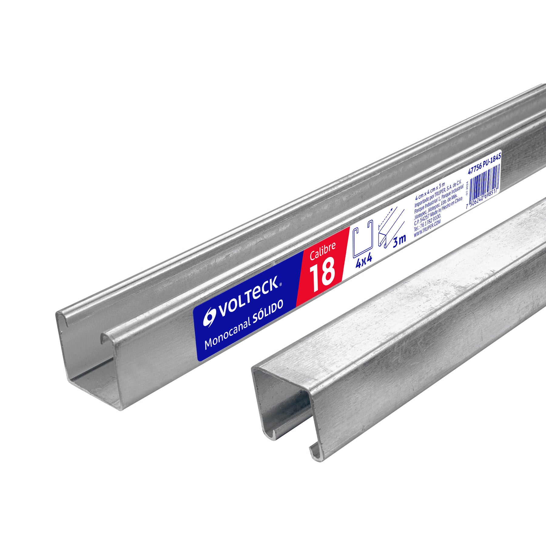 Perfil monocanal sólido de 3 m, 4 x 4 cm cal. 18, VOLTECK, 47756