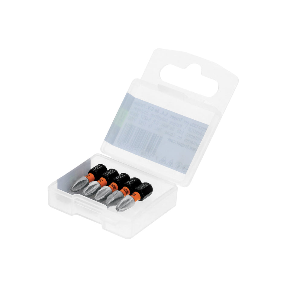 Estuche con 5 puntas de cruz PH2 de impacto largo 1' Caja con 6, 103022