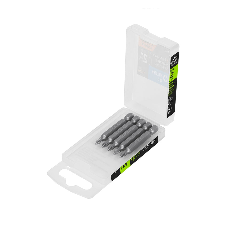 Estuche con 5 puntas de cruz PH0 largo 2', Truper Expert Caja con 6, 12144