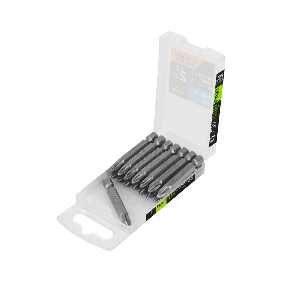 Estuche con 15 puntas de cruz PH2 largo 2', Truper Expert Caja con 6, 100195