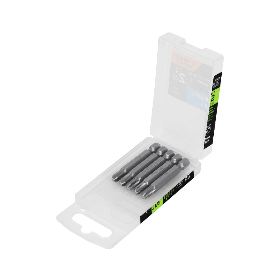 Estuche con 5 puntas de cruz PH3 largo 2', Truper Expert Caja con 6, 12149