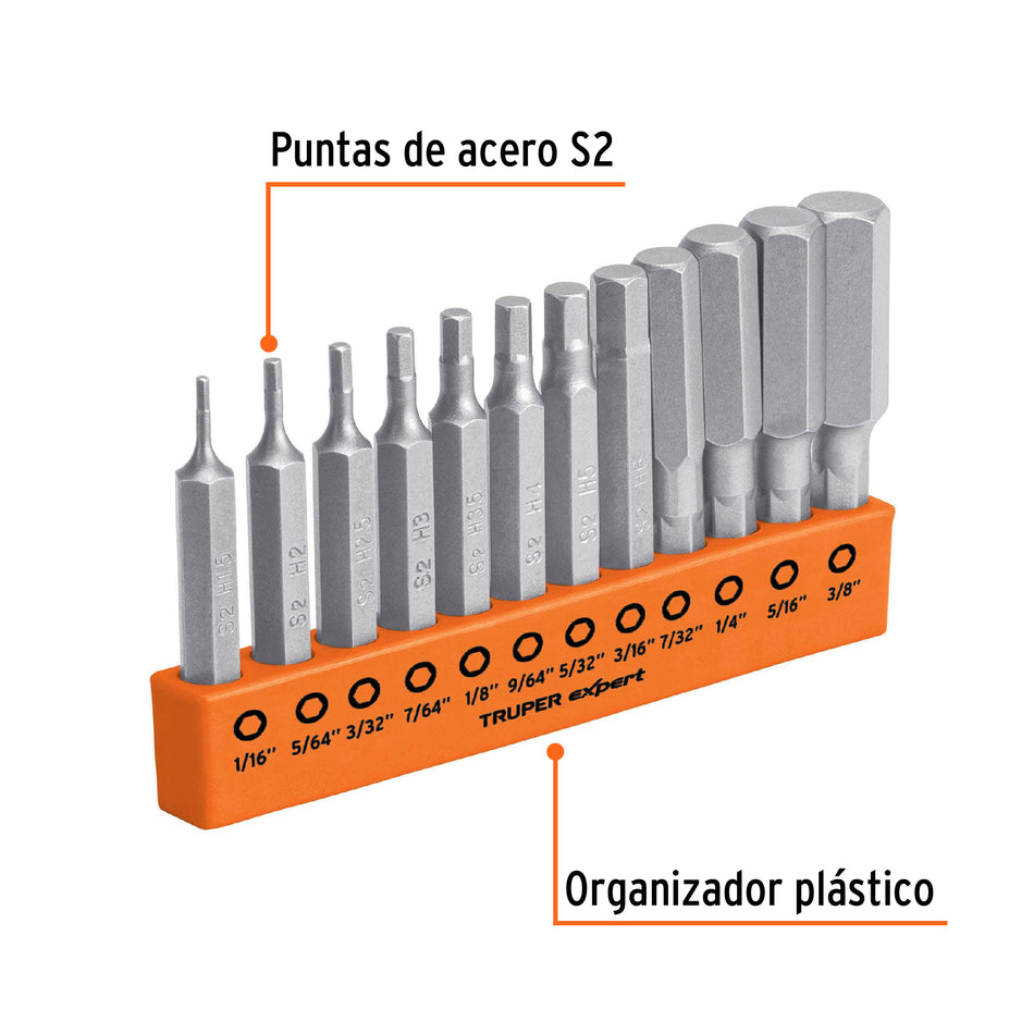 Juego de 12 puntas hexagonales std largo 2', Expert Caja con 6, 101710