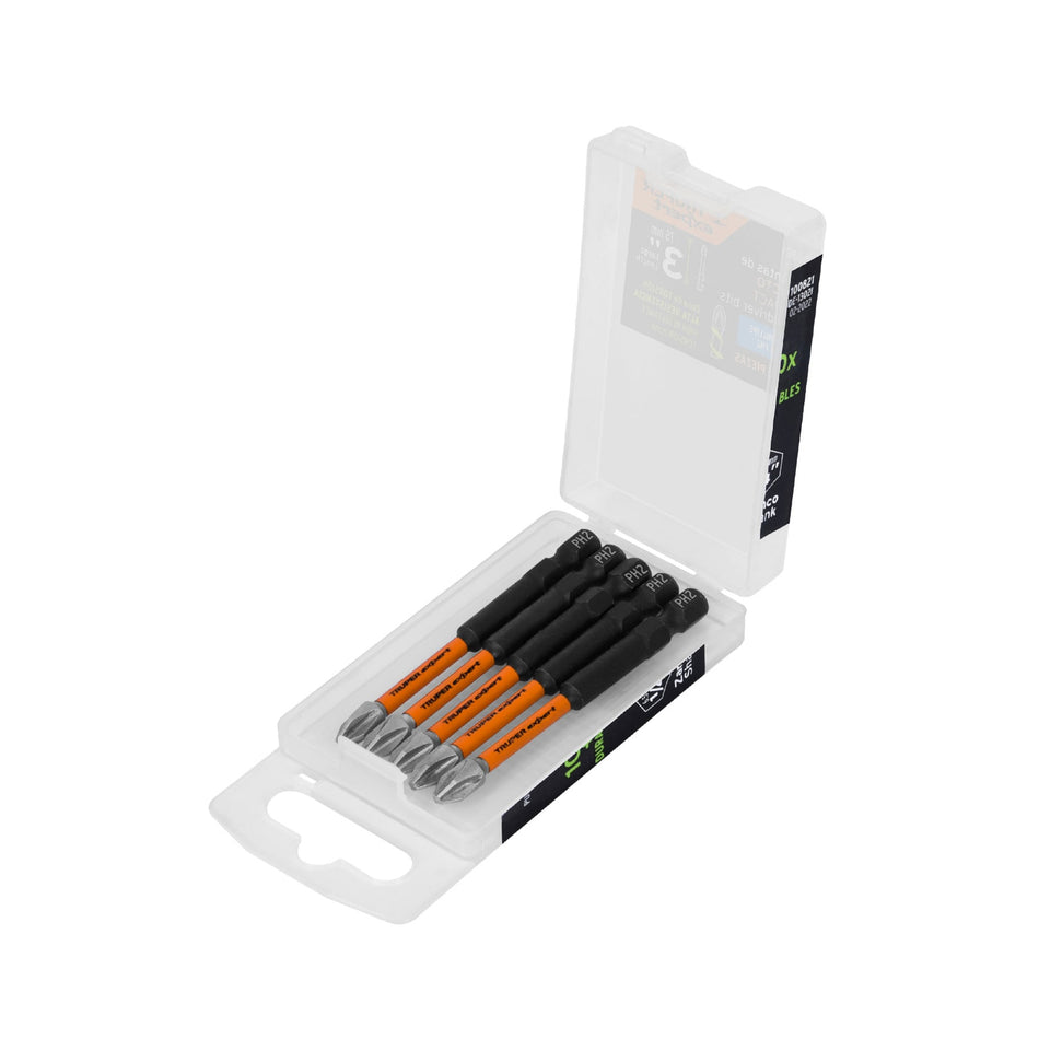 Estuche con 5 puntas de cruz PH2 de impacto largo 3', Expert Caja con 6, 100821