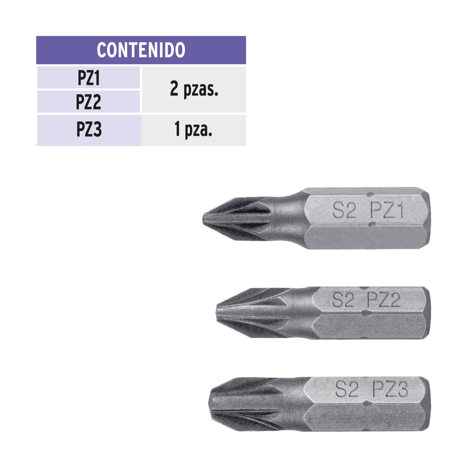 Estuche con 5 puntas pozidriv combinadas largo 1', Expert Caja con 6, 17798
