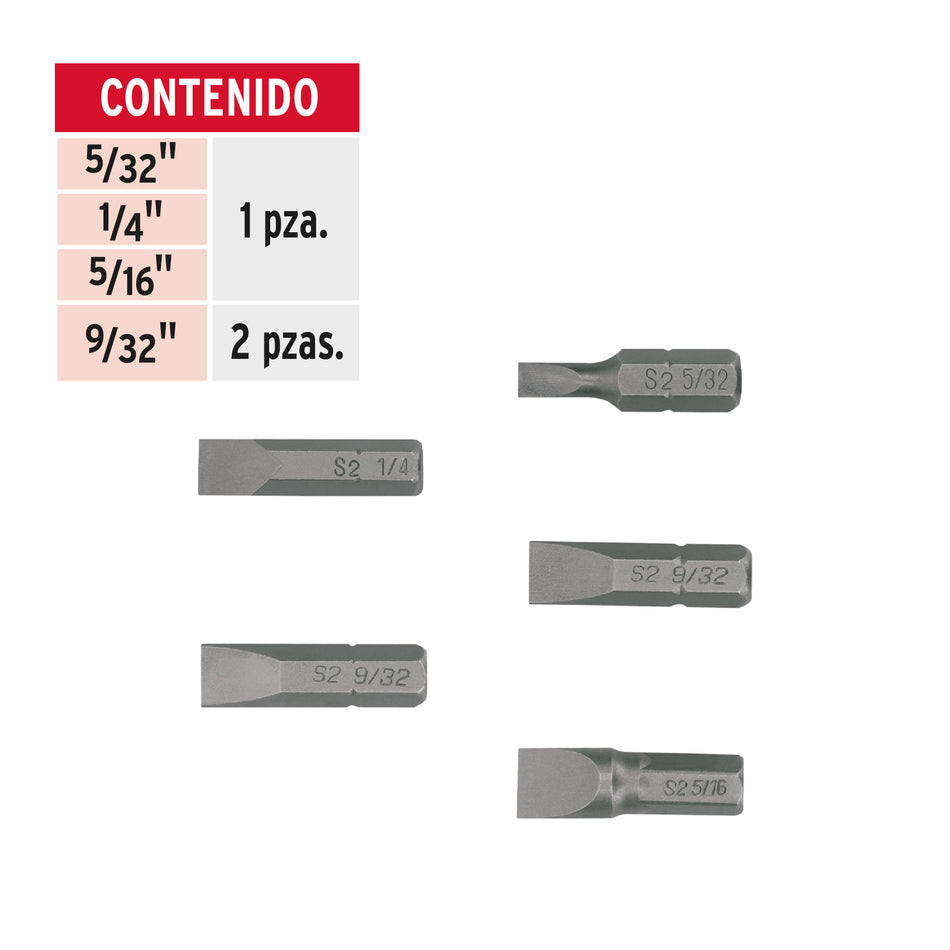 Juego de 5 puntas planas combinadas largo 1', Truper Expert Caja con 6, 12719