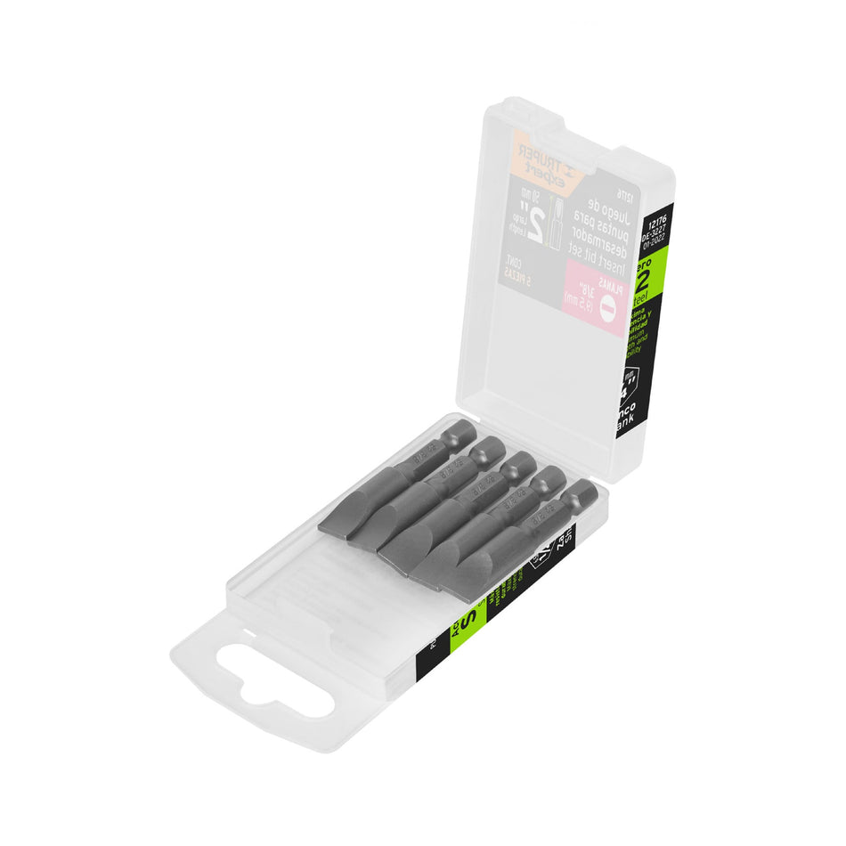 Estuche con 5 puntas planas de 3/8' largo 2', Truper Expert Caja con 6, 12176
