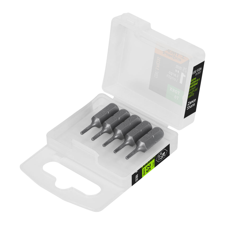 Estuche con 5 puntas torx T6 largo 1', Truper Expert Caja con 6, 12186
