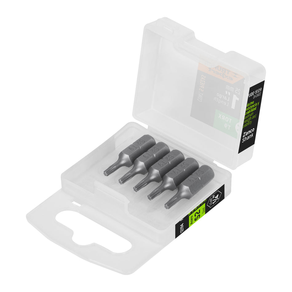 Estuche con 5 puntas torx T9 largo 1', Truper Expert Caja con 6, 12194