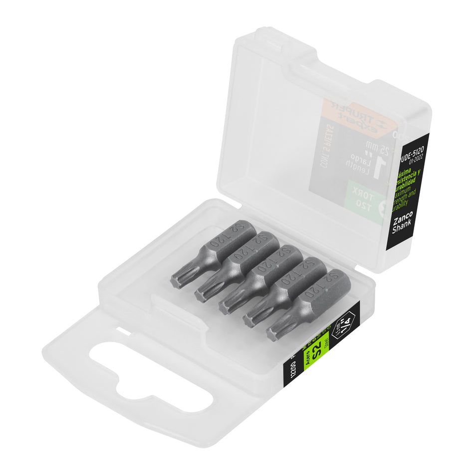 Estuche con 5 puntas torx T20 largo 1', Truper Expert Caja con 6, 12200