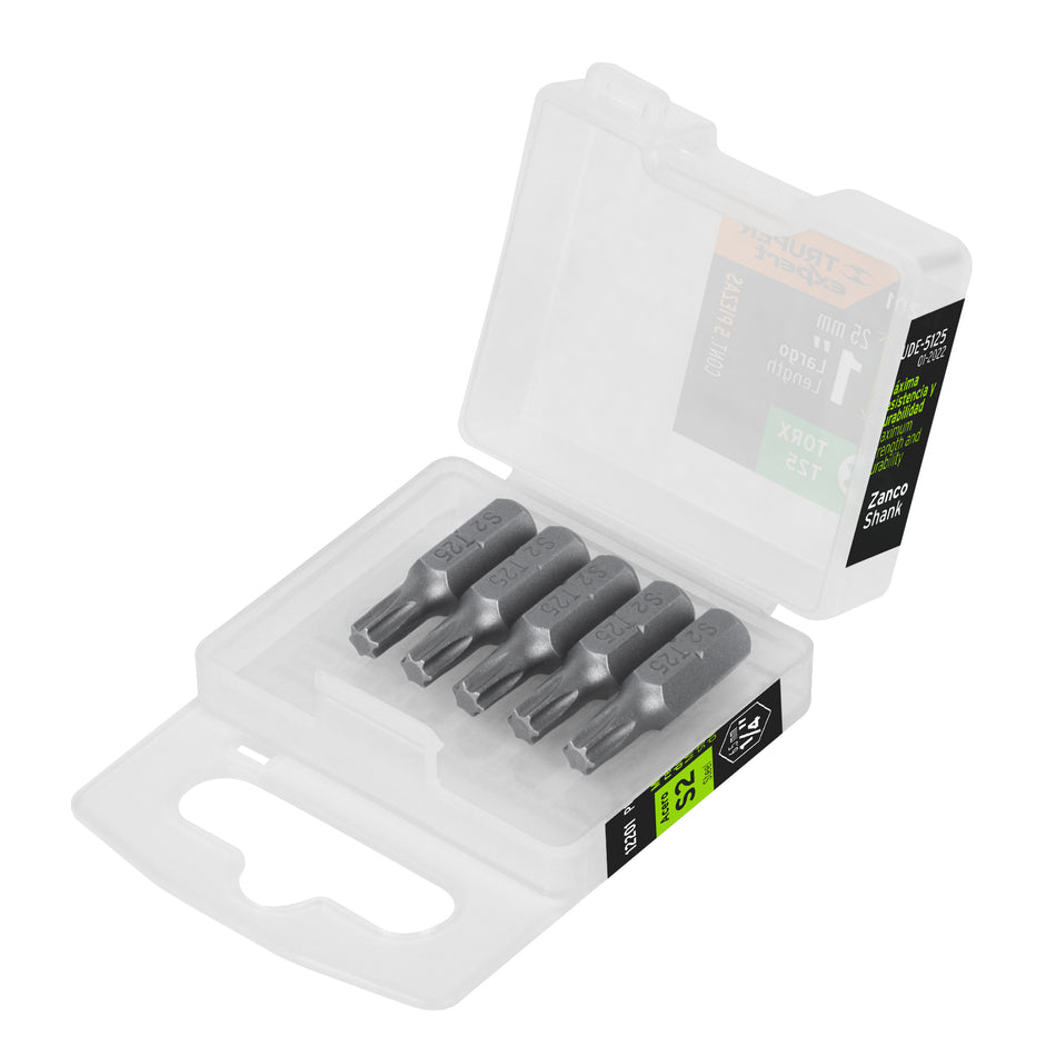Estuche con 5 puntas torx T25 largo 1', Truper Expert Caja con 6, 12201
