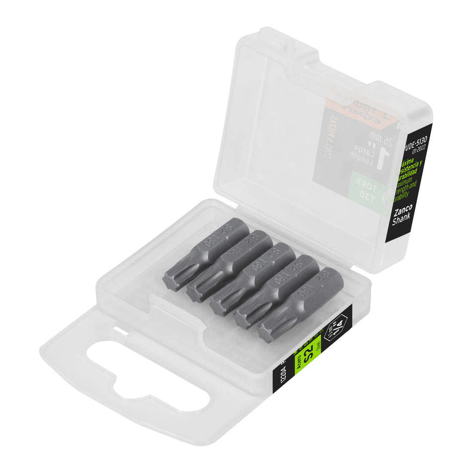 Estuche con 5 puntas torx T30 largo 1', Truper Expert Caja con 6, 12204