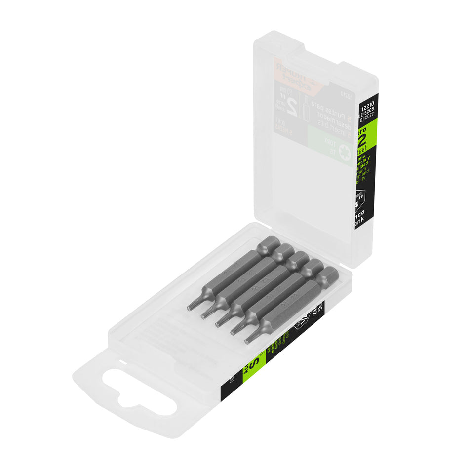 Estuche con 5 puntas torx T8 largo 2', Truper Expert Caja con 6, 12210
