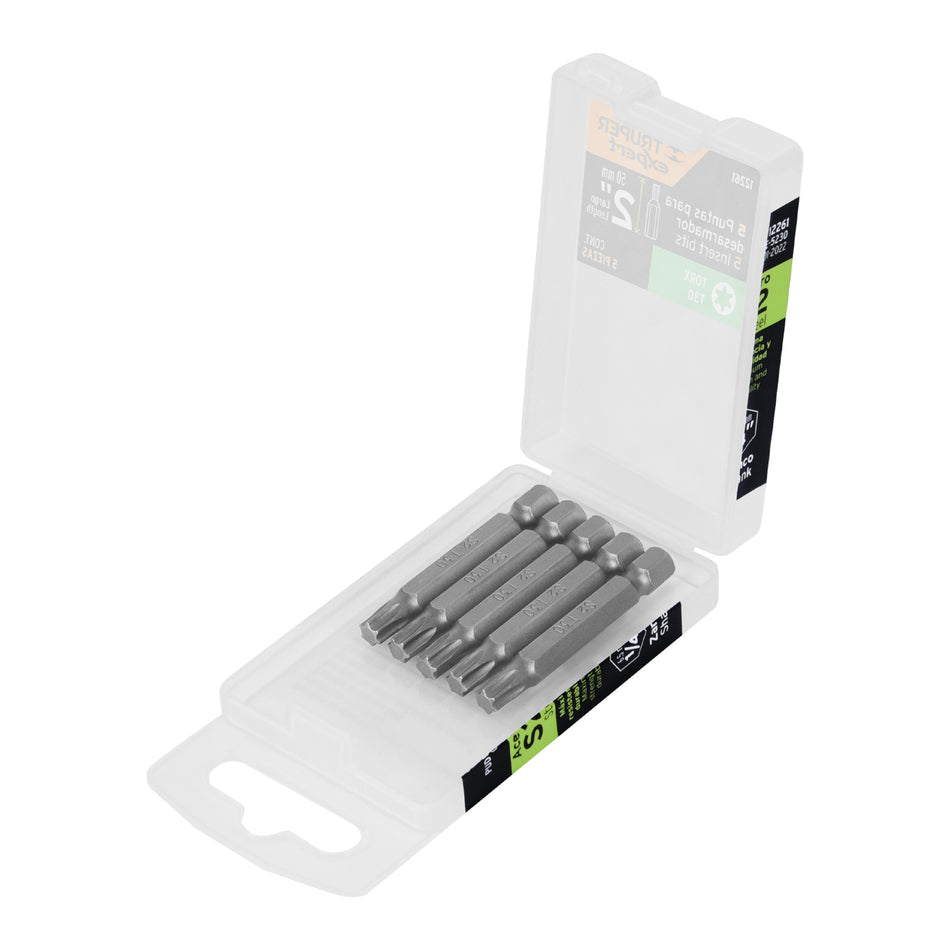 Estuche con 5 puntas torx T30 largo 2', Truper Expert Caja con 6, 12261