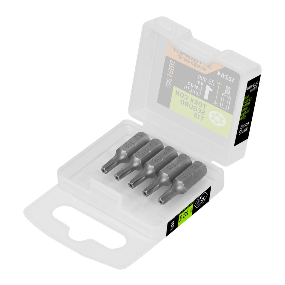 Estuche con 5 puntas torx T15 con seguro largo 1', Expert Caja con 6, 12264