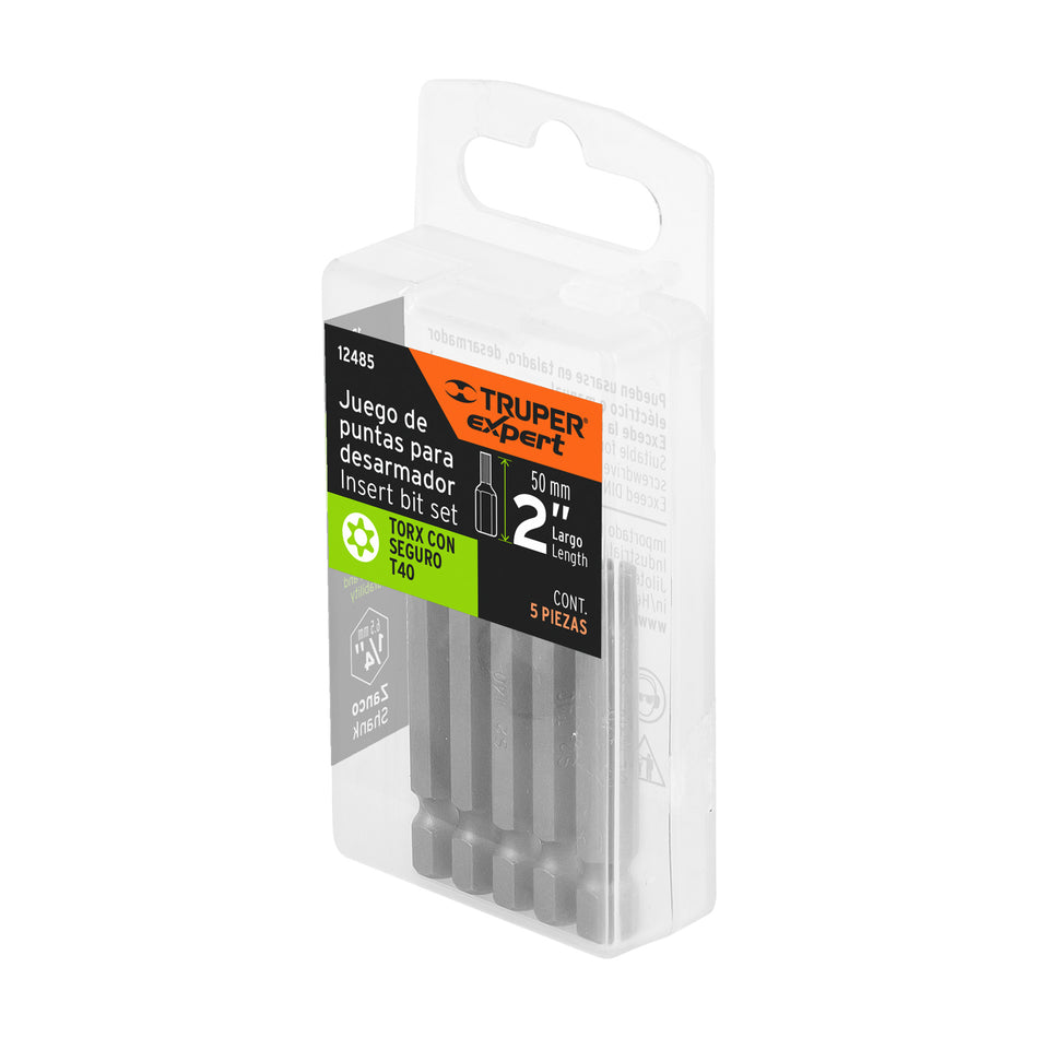 Estuche con 5 puntas torx T40 con seguro largo 2', Expert Caja con 6, 12485