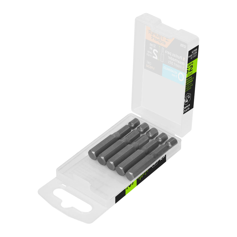 Estuche con 5 puntas hexagonales de 8 mm largo 2', Expert Caja con 6, 12705