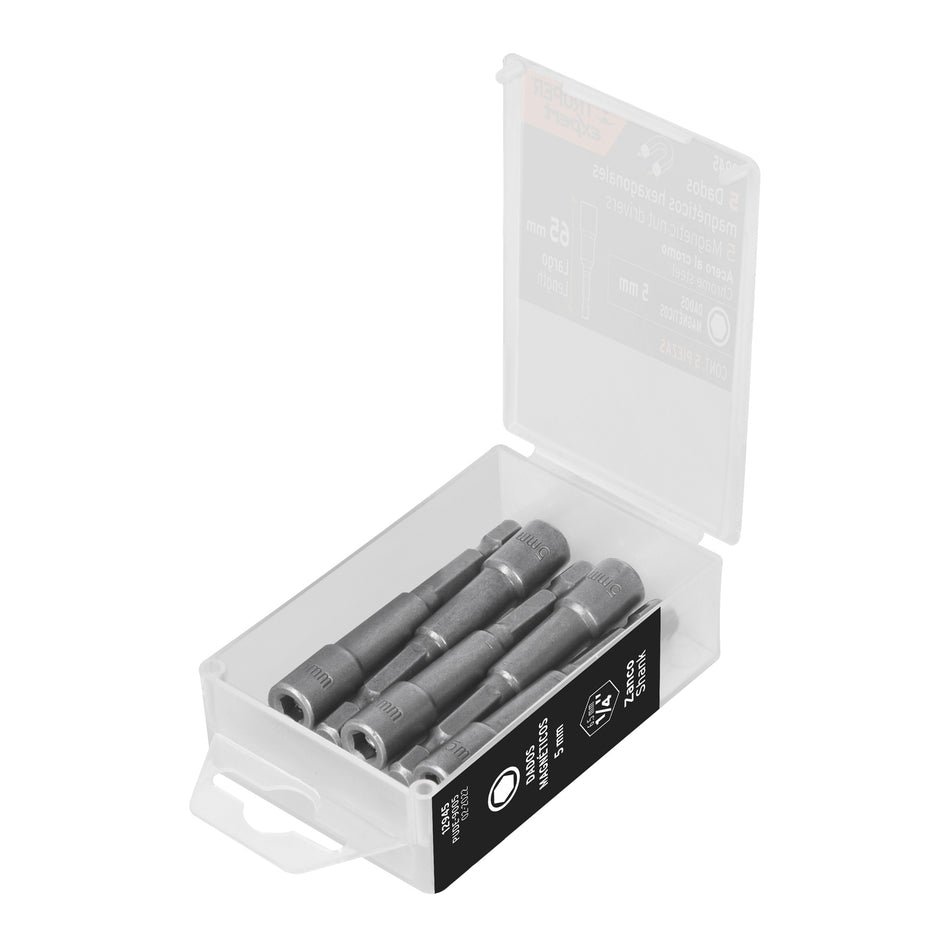 Estuche con 5 dados magnéticos de 5 mm largo 2-1/2', Expert Caja con 6, 12945