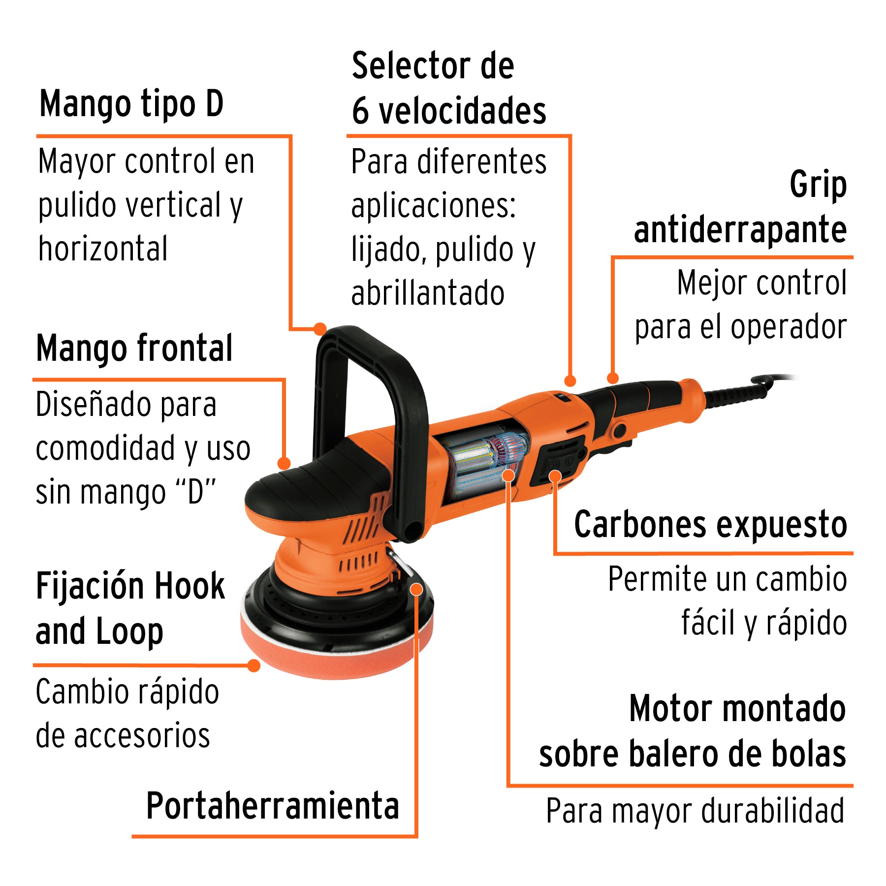 Pulidora doble acción 6', 900W, TRUPER PRO, 102333