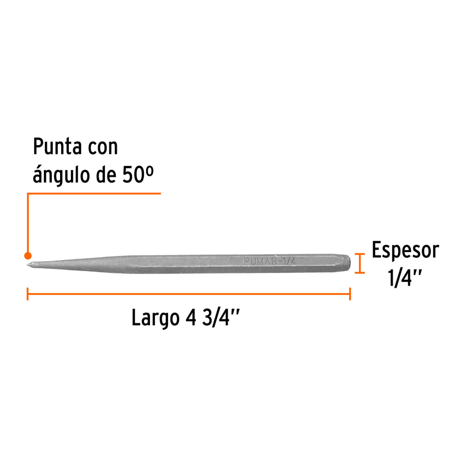Punzón 1/4' para marcar, largo 4-3/4', Truper Caja con 12, 12224