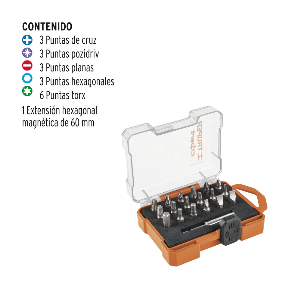 Juego de 19 puntas mixtas largo 1' estuche plástico, Expert Caja con 6, 11885