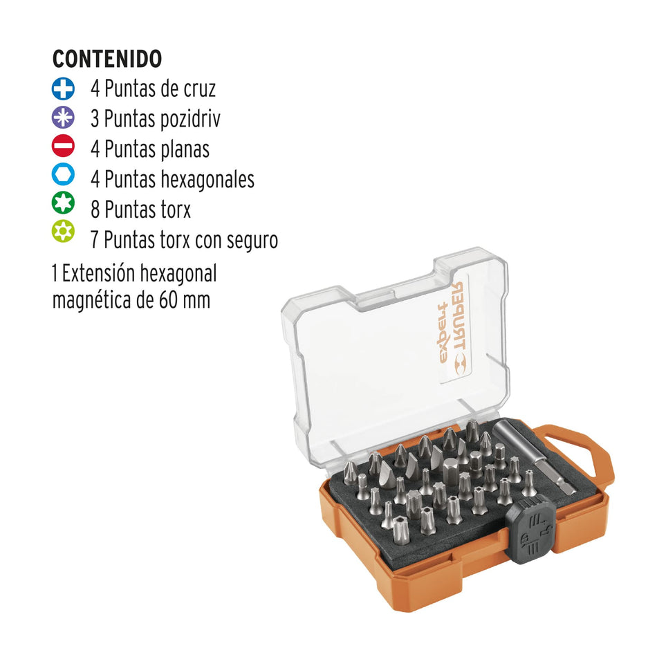 Juego de 31 puntas mixtas largo 1' estuche plástico, Expert Caja con 6, 11887
