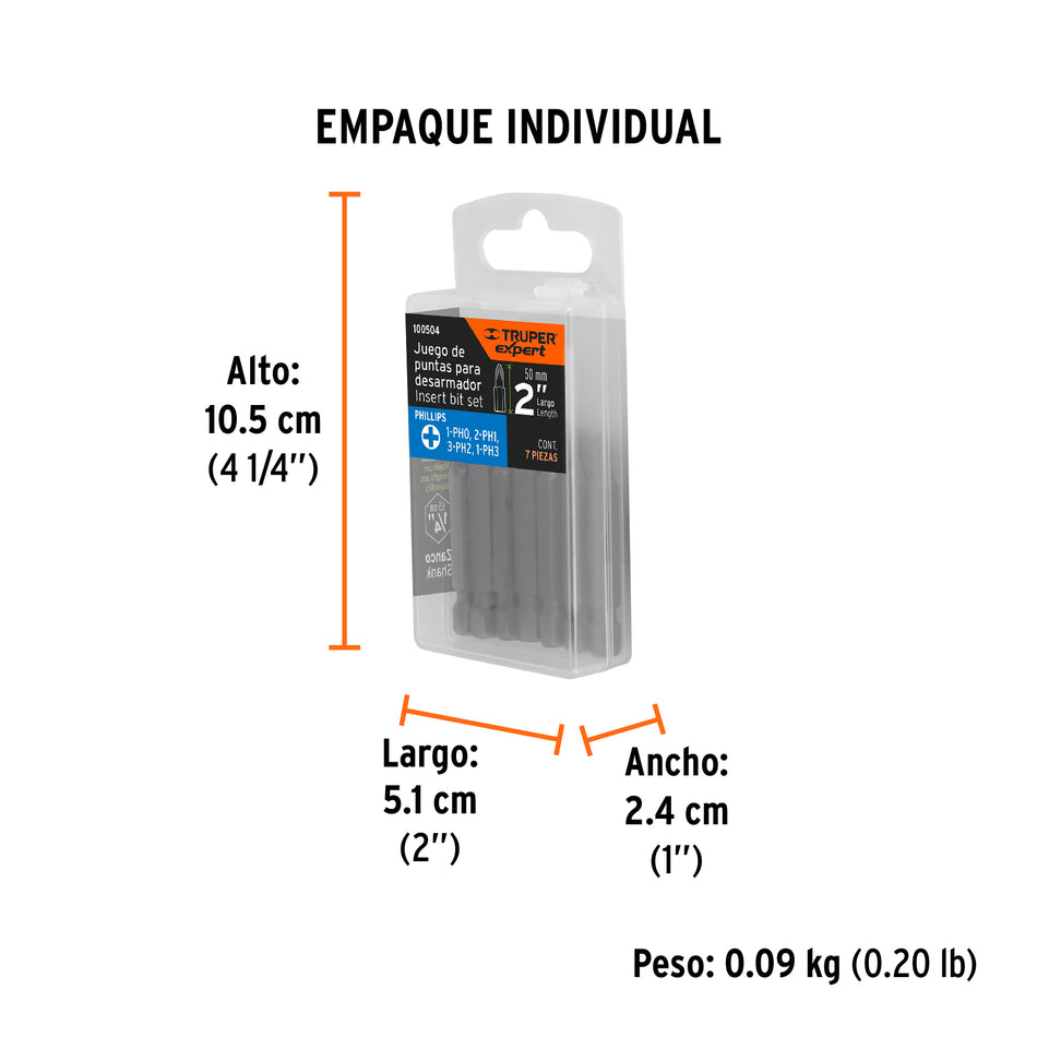 Estuche con 7 puntas de cruz combinadas largo 2', Expert Caja con 6, 100504