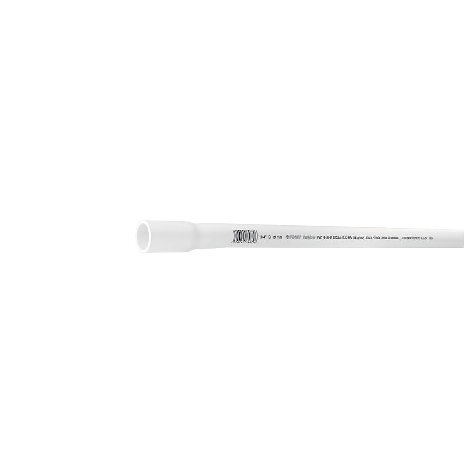 Tubo de 3/4' de PVC hidráulico cédula 40, de 3 m, Foset Caja con 10, 43039